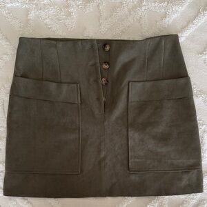 Olive Button-Front Skirt